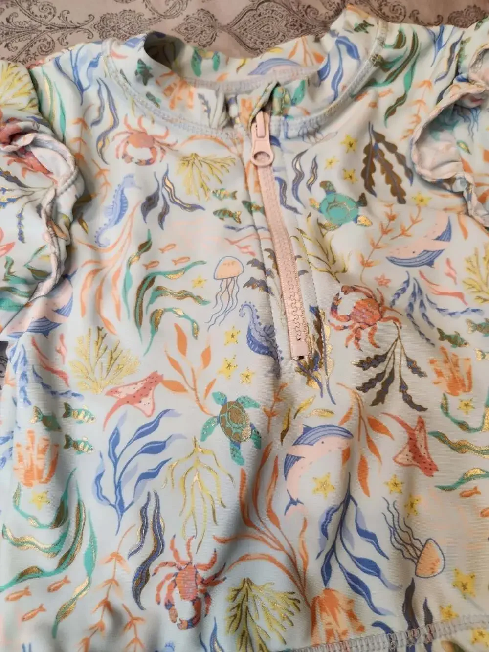 Tommy Bahama Girls Underwater Sea Life Print Long Sleeve Rash Guard Swim Shirt